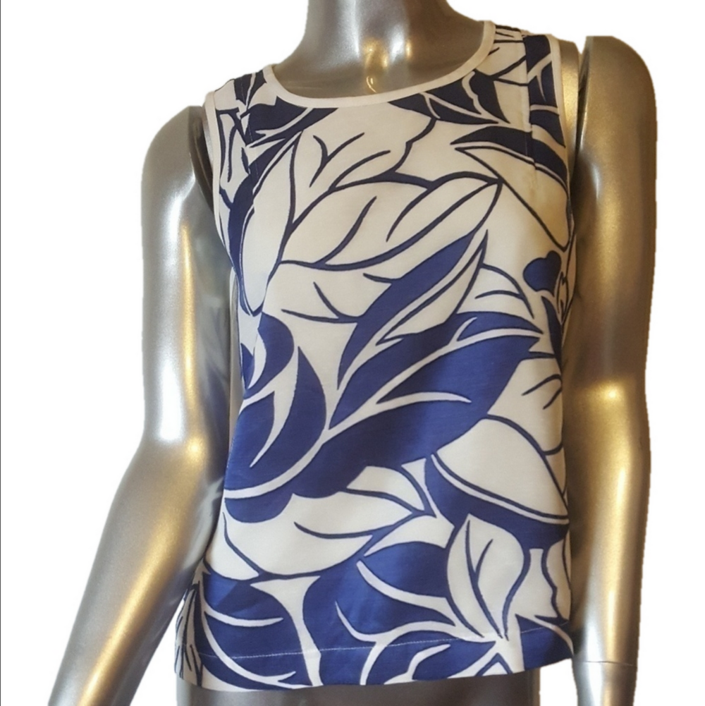 1.STATE White Blue Floral Open Back Top Size Small